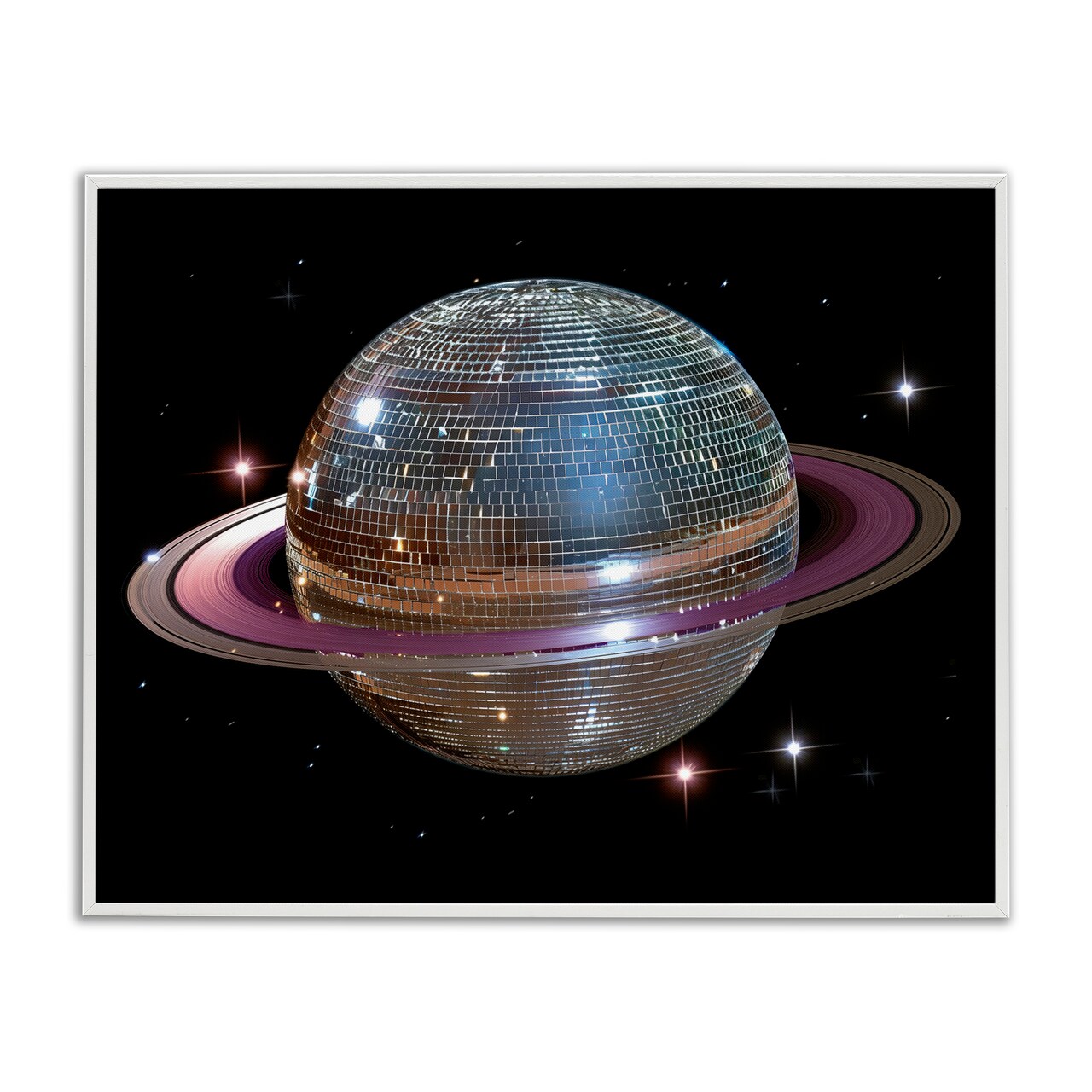 Stupell Industries Purple Disco Ball Planet Framed Giclee, design by Decent Exposures